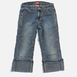 Vintage Levis Girls Capri Denim Blue Jeans Pants Rolled Cuffs Mid Wash Size 10